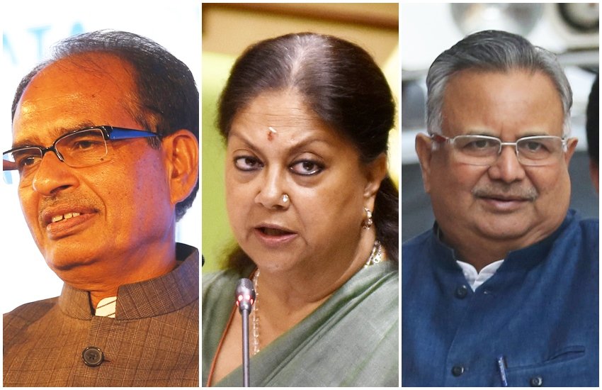 शिवराज सिंह चौहान, वसुंधरा राजे सिंधिया और रमन सिंह (एक्सप्रेस आर्काइव फोटो)