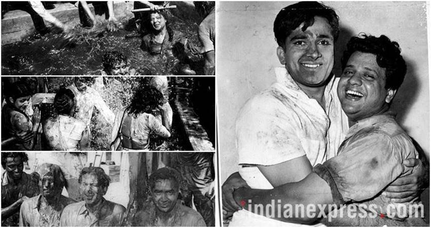 आरके स्टूडियो में हॉली मनाते हुए फिल्मी सितारे