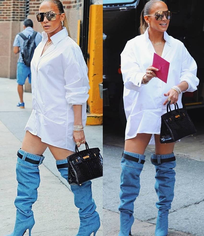 Jennifer Lopez, Pants, denim boot, Lamp shade, Wardrobe Malfunction, Versace, Versace Boots, twitter Troll, JLo, jennifer Lopez Trolled, Internet, Social Media, Boots, Thigh high boots, over the knee boots