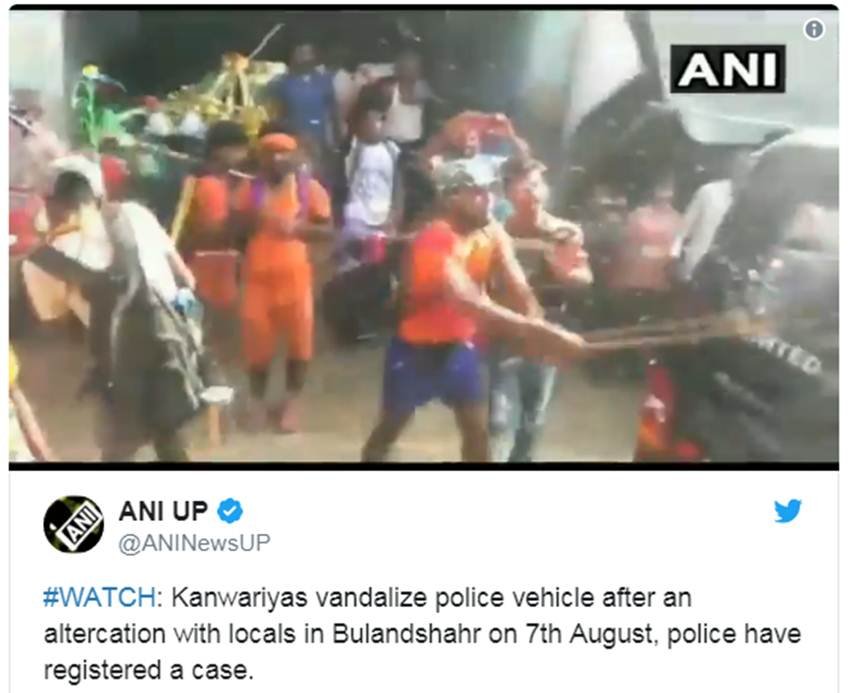 बुलंदशहर में कांवड़ियों का हुड़दंग (Source: ANI)