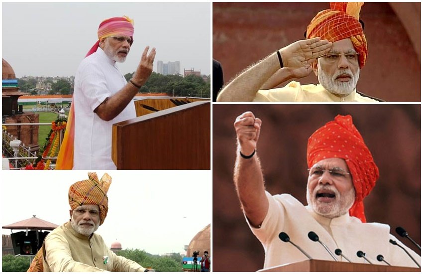 हर साल अलग-अलग डिजायन की पगड़ी पहन पीएम मोदी ने देश को संबोधित किया। (एक्सप्रेस फोटो)