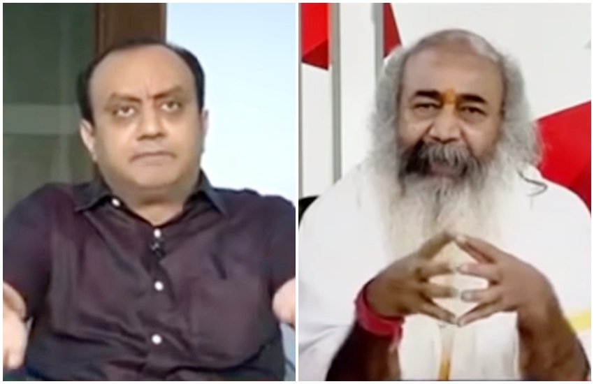बीजेपी प्रवक्ता सुधांशु त्रिवेदी और आचार्य प्रमोद कृष्णन (फोटो सोर्स- वीडियो स्क्रीनशॉट)