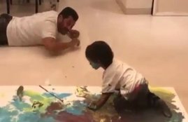 Salman Khan, salman khan having fun on sunday, salman khan sunday funday with ahil, salman with arpita son ahil, here is how mamu salman khan playing with colours, salman teaching painting to ahil, ahil with salman khan video, salman teaching painting video, entertainment news, bollywood news, television news, entertainment news, bollywood news