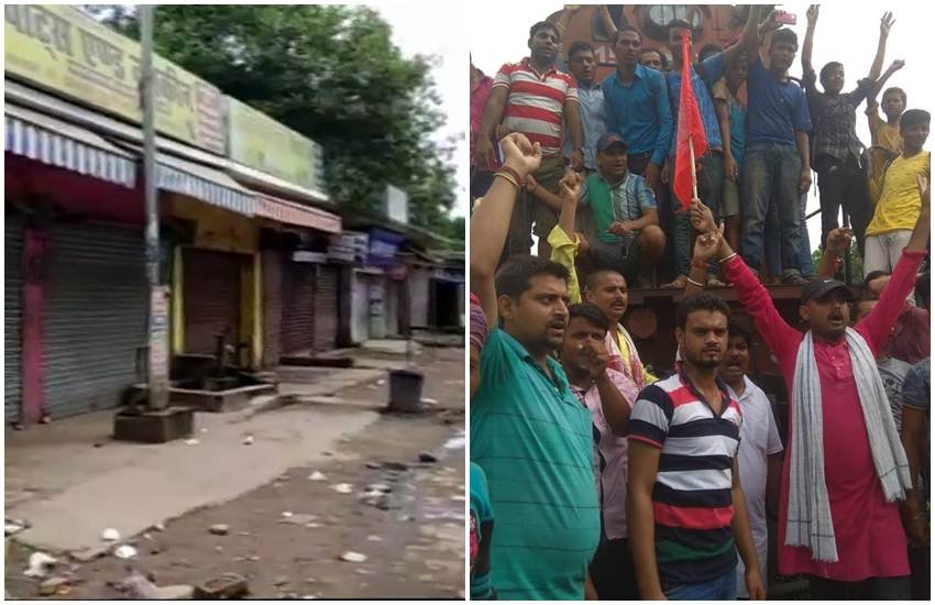 भारत बंद के बीच जगह-जगह दुकानें बंद रहीं। वहीं, बिहार में रेल ट्रैक पर लोगों ने चक्का जाम किया। (फोटोः ANI) 
