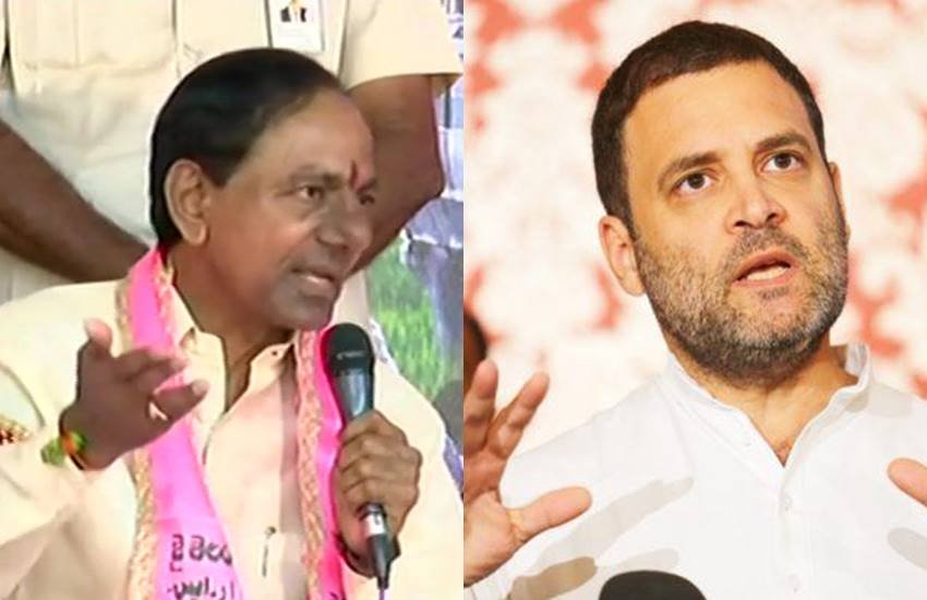 केसीआर और राहुल गांधी। (फोटो सोर्स क्रमश:- एएनआई और एक्सप्रेस आर्काइव)
