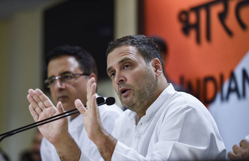 नई दिल्‍ली में एक प्रेस कॉन्‍फ्रेंस के दौरान कांग्रेस अध्‍यक्ष राहुल गांधी। (Photo : PTI/30 August, 2018)