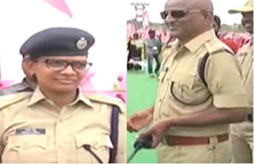 DCP Father, Salute, SP Daughter, Father, Ch R Umamaheswara Sarma, Deputy Commissioner of Police, Malkajgiri, Rachakonda, Daughter, Sindhu Sarma, SP, Superintendent of Police, Jagityal District, Duty, Salute, Pragati Nivedana Vedika, TRS Public Meeting, Telangana State Police, Telangana Rashtra Samithi, Peddapalli District, Hyderabad, Telangana, State News, Hindi News