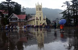 Rain in Shimla on Friday. Express Photo by Pradeep Kumar. 13.07.2018.