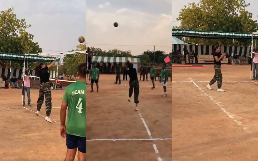 Sonakshi volleying some with the soldiers, Sonakshi sinha, Sonakshi sinha with indian army, Sonakshi with indian solider, Sonakshi sinha latest pics, Sonakshi sinha movies
