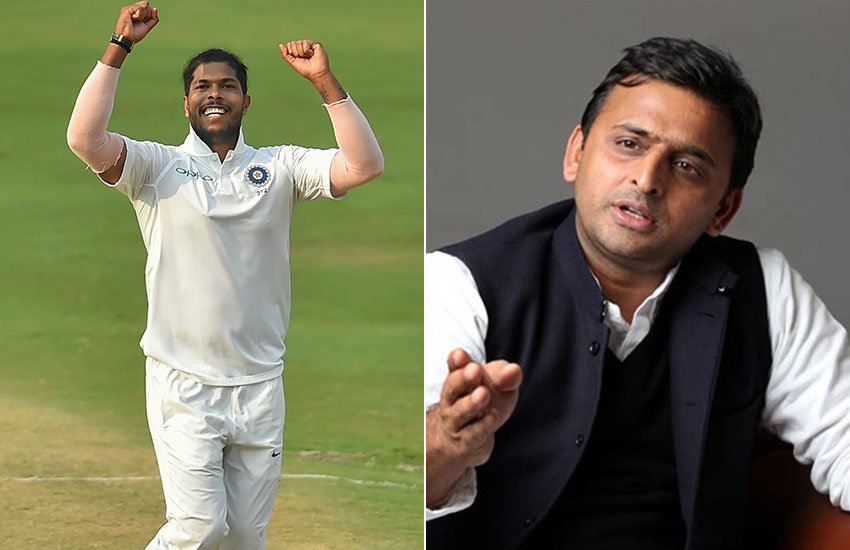 भारतीय टीम के तेज गेंदबाज उमेश यादव और सपा अध्यक्ष अखिलेश यादव।