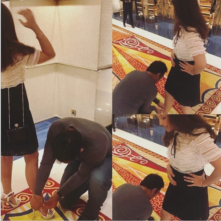 "MS Dhoni, sakshi dhoni, social media, MS Dhoni tie wife shoes, एमएस धोनी, साक्षी धोनी