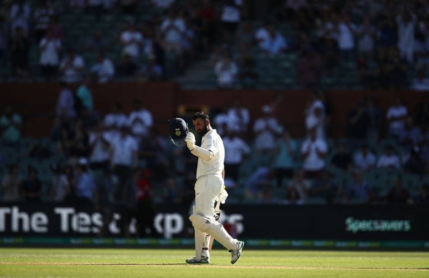 शतकीय पारी के दौरान चेतेश्वर पुजारा। (Photo Courtesy: ICC)