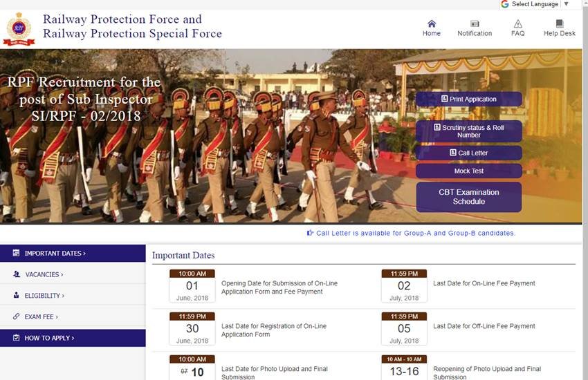 RPF SI Admit Card 2019: उम्‍मीदवार अपना प्रवेश पत्र www.si1.rpfonlinereg.org/Calllet.html से डाउनलोड कर सकते हैं। 