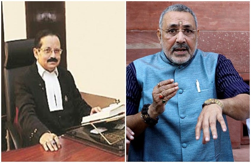 मेघालय हाईकोर्ट के जज जस्टिस एसआर सेन और केंद्रीय मंत्री गिरिराज सिंह (Express Photo)