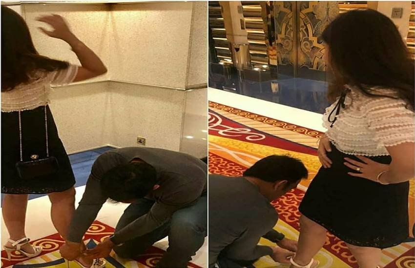 "MS Dhoni, sakshi dhoni, social media, MS Dhoni tie wife shoes, एमएस धोनी, साक्षी धोनी