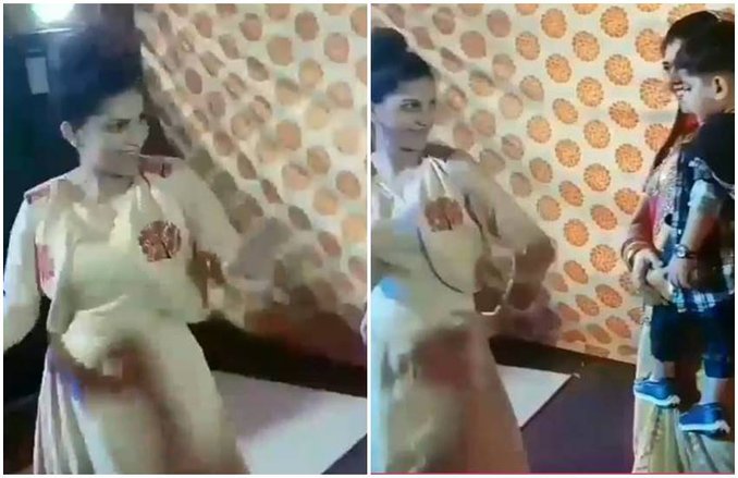 VIDEO: सपना चौधरी कर रही थीं डांस, टकटकी लगाए देखता रहा नन्हा मासूम