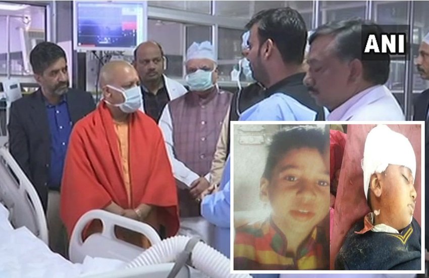 बच्चे की हालत जानने पहुंचे सीएम योगी आदित्यनाथ, फोटो सोर्स- सोशल मीडिया और ANI
