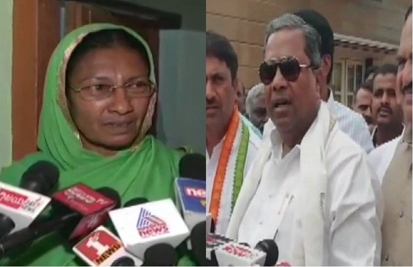 कर्नाटक की घटना के बाद महिला जमाला और कांग्रेस नेता सिद्दारमैया (फोटोः ANI)