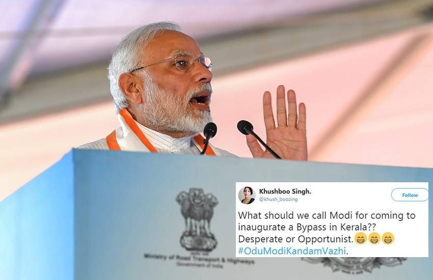 एक यूजर ने लिखा कि मोदी 'दो लाइन, 13 किलोमीटर के बाईपास की खातिर कोल्‍लम चले आए।' (Photo : PTI/Twitter)