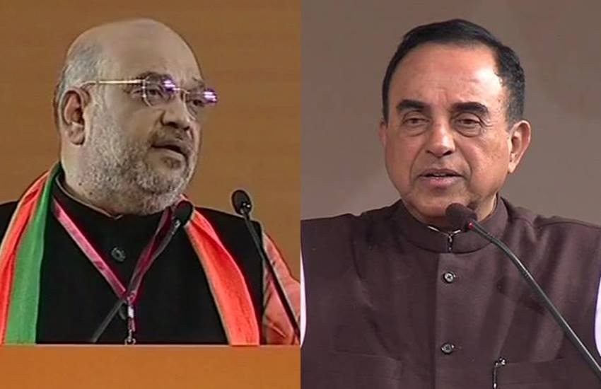 भाजपा अध्यक्ष अमित शाह और सांसद सुब्रमण्यम स्वामी। (Image Source: Twitter/@ANI and Facebook/@Swamy39)