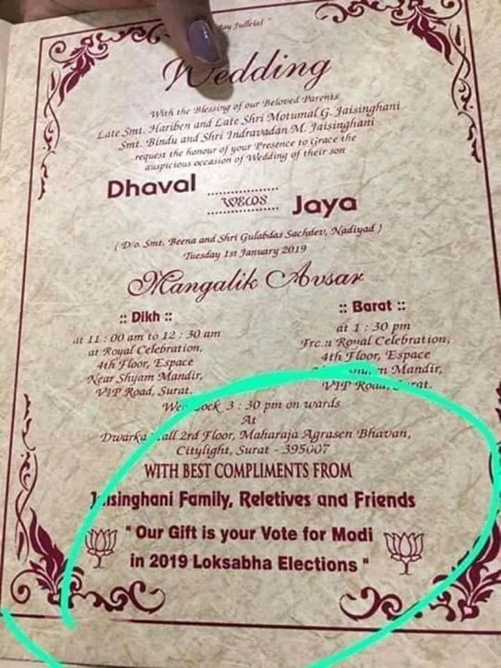 Wedding card, vote, PM Narendra Modi, Narendra Modi, lok sabha election 2019, goes viral, wedding card pramoting modi