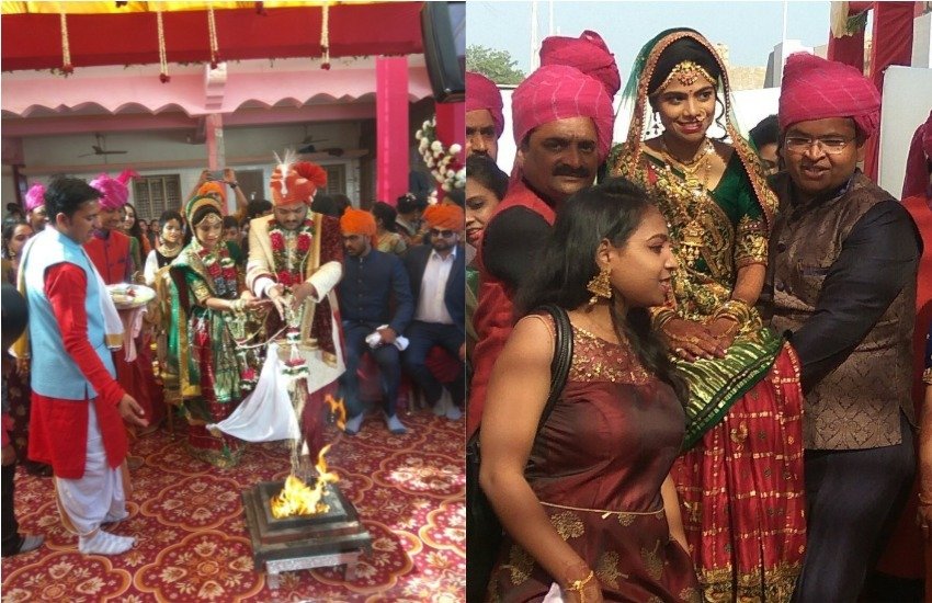किंजल संग परिणय सूत्र में बंधे हार्दिक पटेल. (एक्सप्रेस फोटो/ परिमल दबही)