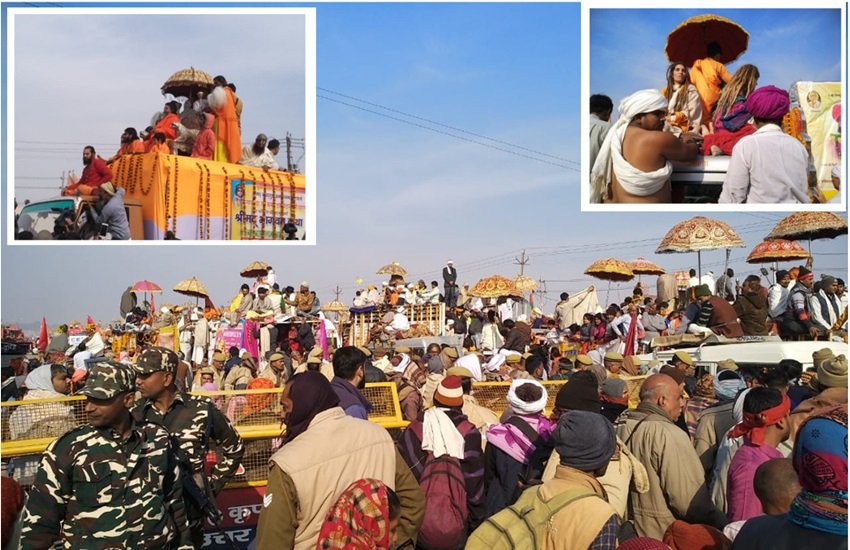 जाम में फंसा श्री पंच निर्मोही अनी अखाड़े का काफिला, फोटो सोर्स- कुमार सम्भव जैन