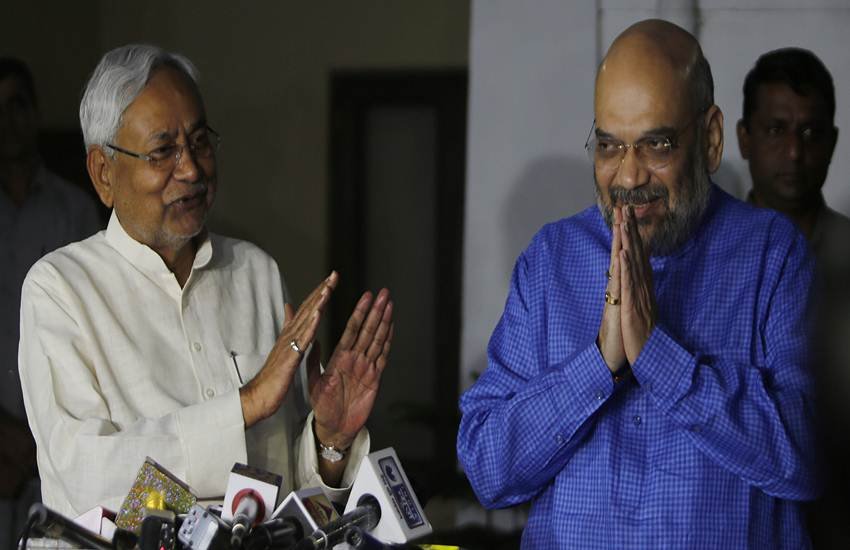 भाजपा अध्यक्ष अमित शाह और जेडीयू अध्यक्ष नीतीश कुमार। (एक्सप्रेस फोटो-अनिल शर्मा)