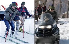 kiren rijiju, kiren rijiju skiing, Union Minister Kiren Rijiju rides a snow scooter, Mountaineering And Skiing Institute, ITBP in Auli, Uttarakhand