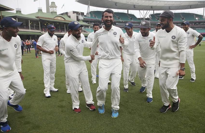 सीरीज जीतने के बाद जश्न मनाे भारतीय खिलाड़ी। (फोटो सोर्स- क्रिकेट ऑस्ट्रेलिया)