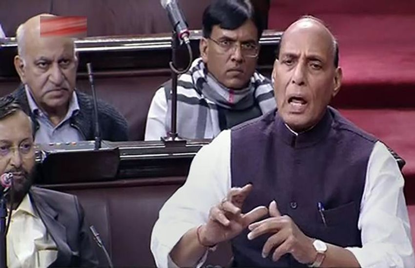 संसद में विपक्षी नेताओं को जवाब देते गृहमंत्री राजनाथ सिंह। फोटो सोर्स : इंडियन एक्सप्रेस