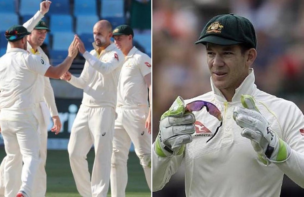 टिम पेन और ऑस्ट्रेलियाई खिलाड़ी। टिम पेन और ऑस्ट्रेलियाई खिलाड़ी।