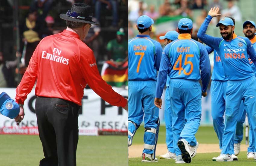 अंपायर और भारतीय टीम। (फोटो सोर्स- एपी)