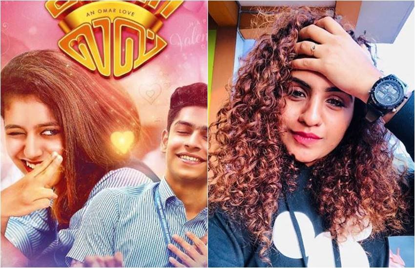 फिल्म Oru Adaar Love का पोस्टर, दूसरी तरफ एक्ट्रेस नूरीन