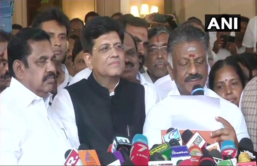 BJP Leader Piyush Goyal AIADMK Leader O Panneerselvam