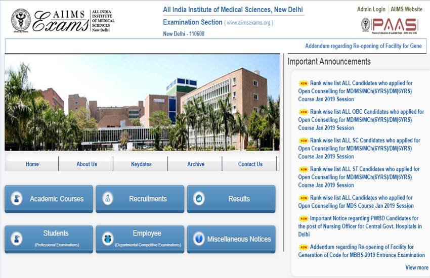 AIIMS MBBS 2019 Final Registration: रजिस्ट्रेशन कराने के लिए आपको aiimsexams.org पर विजिट करना होगा।
 AIIMS MBBS 2019 Final Registration: रजिस्ट्रेशन कराने के लिए आपको aiimsexams.org पर विजिट करना होगा।