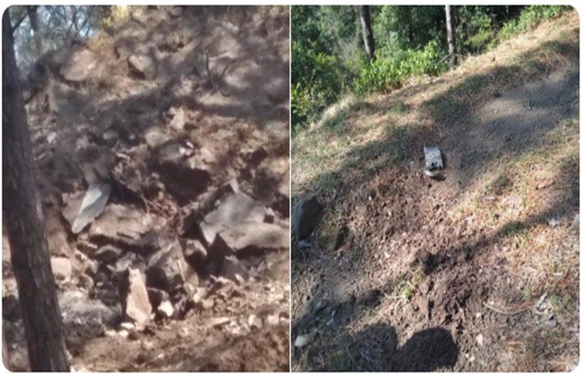 राजौरी सेक्टर में भारतीय सेना की चौकी के पास गिराए गए पाकिस्तानी बमों से बने गड्ढों की तस्वीरें, फोटो सोर्स- ANI