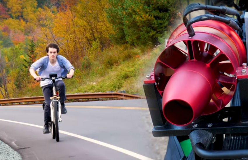 jet fan powered e bike, amazing bikes, amazing bicycle, jet engine powered bicycle, weird bicycle, amazing e bikes, video
