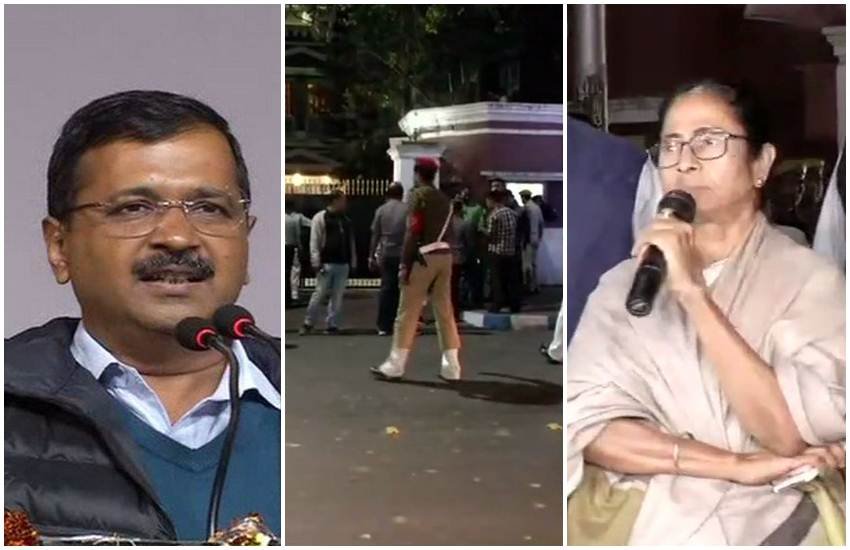 ममता बनर्जी के समर्थन में अरविंद केजरीवाल। (Photo: ANI)