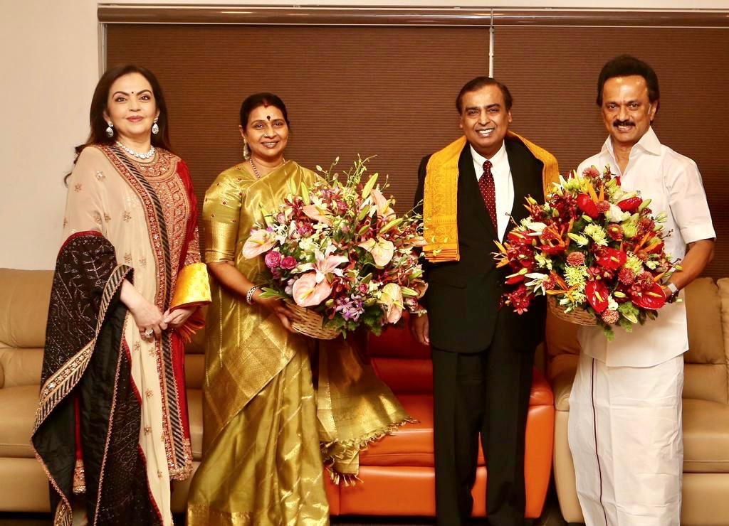 Mukesh Ambani,akash ambani shloka mehta wedding,MK Stalin,akash ambani,Nita Ambani,akash shloka wedding,DMK chief,shloka mehta,akash ambani shloka mehta,Chennai