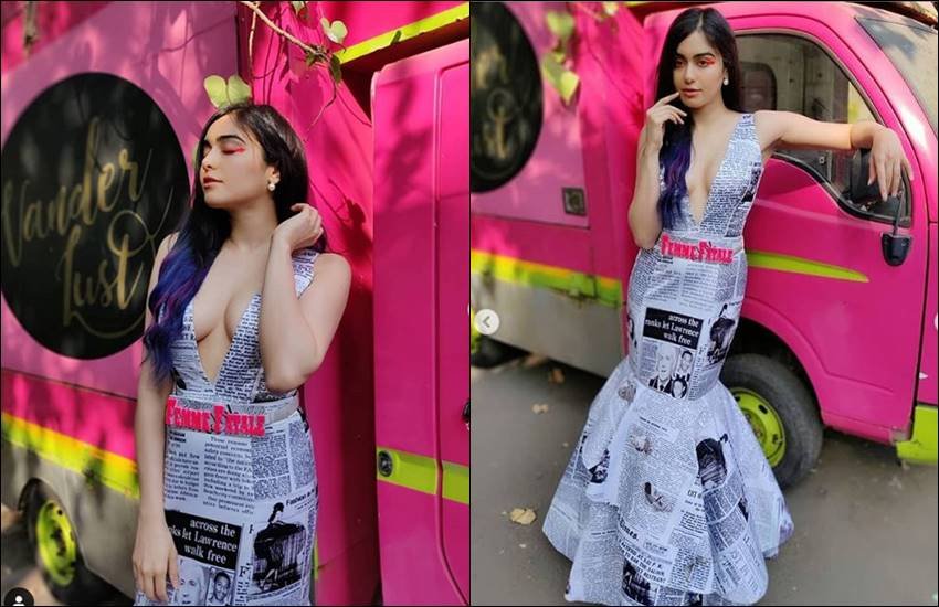 adah sharma,bollywood,entertainment,gossip,filmibeat-hindi, filmiebeat, Adah Sharma stuns in Newspaper printed wear, Nykaa Femina Beauty Awards 2019, Adah Sharma At Nykaa Awards, Adah Cleavage Show at Nykaa awards, Adah Wears Newspaper