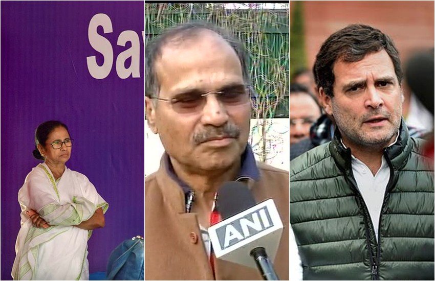 ममता बनर्जी, कांग्रेस सांसद अधीर रंजन चौधरी और राहुल गांधी। (Photo: PTI/ANI)