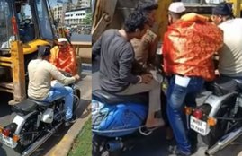 mumbai traffic police video, after market exhaust broken, after market exhaust side effect, funny video, police broke after market exhaust, viral video