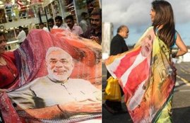 Loksabha Elections 2019, Elections 2019, Bhartiya Janta Party, BJP, Sarees, Indian Air Force, Air Strike, Balakot, Pakistan, PM, Narendra Modi, BJP, Lotus, Saffron, Green, Prints, Jaipur, Rajasthan, EC, Bar, Defence Personnel, Photos, Poll Campaign, National News, Hindi News