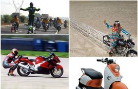weird motorcycle world records, World’s longest bike, Guinness book of world records, Fastest speed dragged, Heaviest motorcycle carried, Longest office chair train, Longest ride standing on the seat of a motorcycle