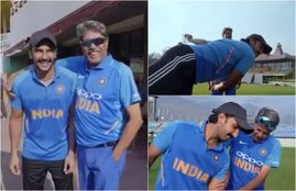 Ranveer Singh, Ranveer Singh learning cricket batting, Ranveer Singh learning cricket batting tricks from Kapil Dev, legend kapil dev, full video of Ranveer singh training during Movie 83, making of 83 ranveer singh, ranveer singh, entertainment news, bollywood news, television news