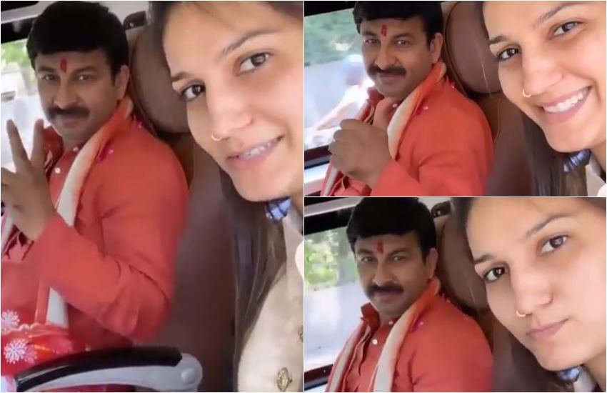 Sapna Choudhary, sapna choudhary with Manoj Tiwari, sapa choudhary In BJP Chunavi Rally, BJP politician Manoj Tiwari, Manoj Tiwaro showing victory sign, Manoj Tiwari and Sapna Choudhary video goes viral on social media, entertainment news, bollywood news, television news, entertainment news