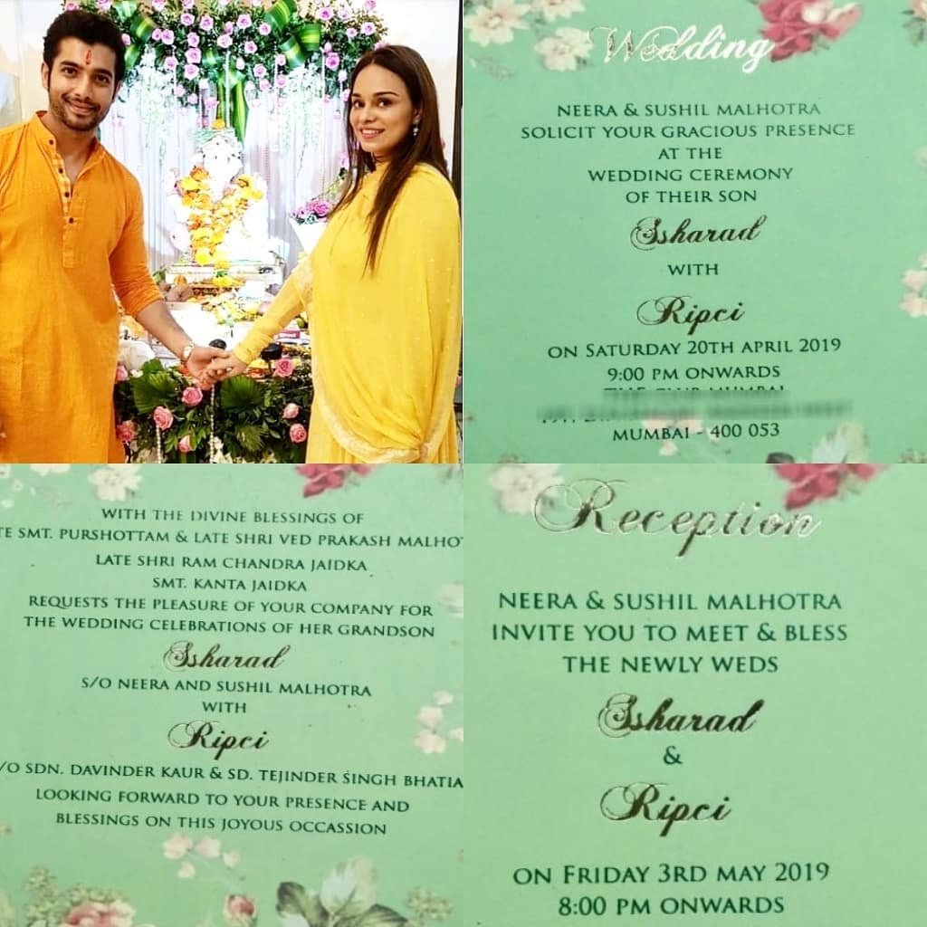 Sharad Malhotra and Ripci Bhatia, Sharad Malhotra and Ripci Bhatia Wedding, tv actor sharad malhotra, sharad malhotra getting married, details and wedding card of divyanka tripathi ex bf, ex bf of divyanka tripathi, Sharad Malhotra and Ripci Bhatia, sharad malhotra and divyanka tripathi relationship, Sharad Malhotra and Ripci Bhatia, entertainment news, bollywood news, television news