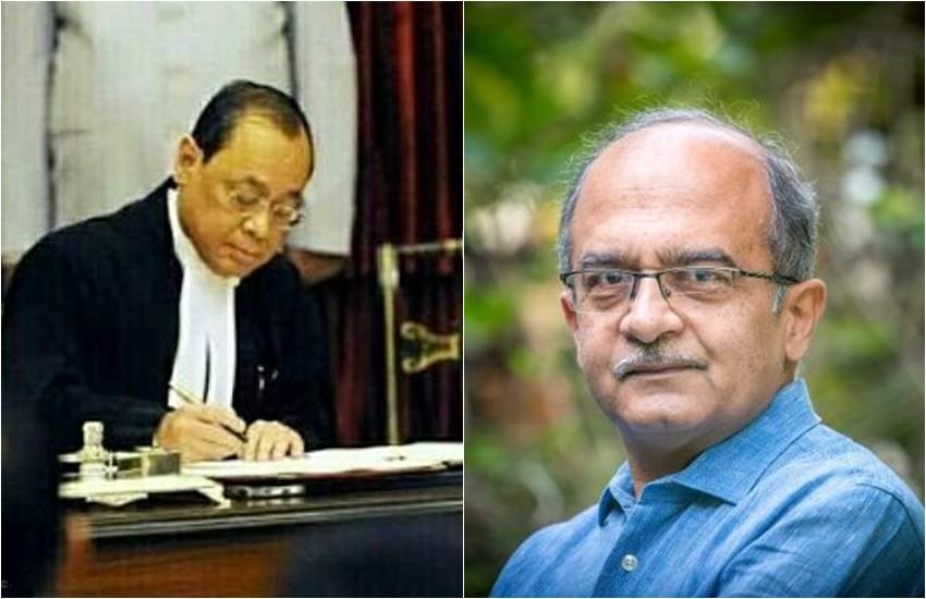 सीजेआई रंजन गोगोई और वकील प्रशांत भूषण। (Photo: Twitter@RanjanGogoiCJI/@pbhushan1) 