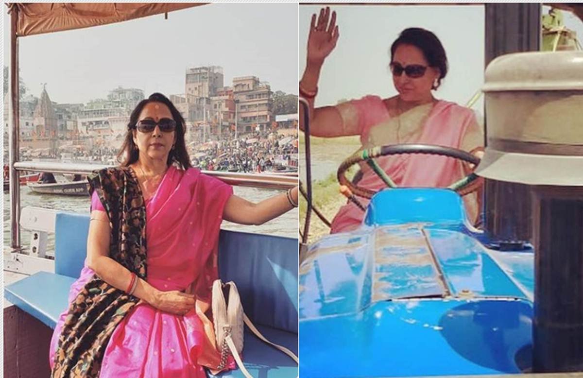 दोनों बेटियों ईशा और अहाना के साथ विले पारले स्थित पोलिंग बूथ पर वोट डालने पहुंचीं मथुरा से बीजेपी प्रत्याशी हेमामालिनी।